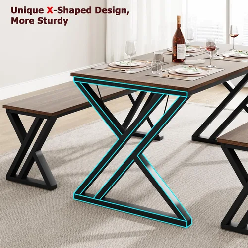 Vista 3 de Gaoman - Juego de mesa de comedor para 4, juego de mesa de comedor con 2 bancos, juego de mesa rectangular de cocina con marco de metal resistente