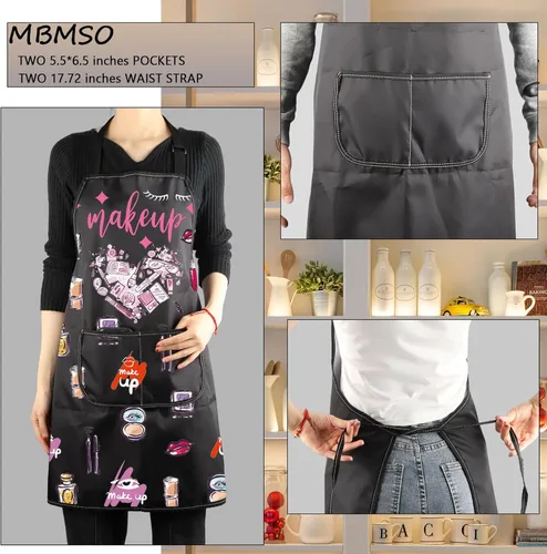 Vista 3 de MBMSO Delantales de maquillaje con bolsillos, delantal de maquillaje para artista, esteticista, regalo, cosmetología, regalo para estudiantes