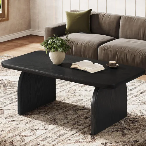 Vista 11 de Tribesigns Mesa auxiliar para sala de estar, mesa central rectangular de 47 pulgadas con esquinas redondeadas, muebles de té de cóctel bajos y Marrón