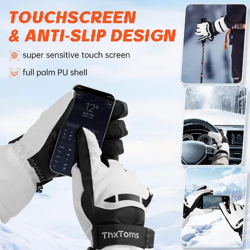 Vista 2 de ThxToms Guantes de esquí para hombres y mujeres, guantes de invierno impermeables 3M Thinsulate guantes cálidos unisex para pantalla táctil, guantes