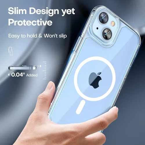 Vista 5 de TAURI Funda para iPhone 14, compatible con MagSafe, transparente A-Magnético Transparente