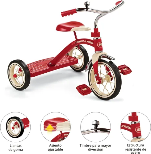 Vista 4 de Radio Flyer Classic Triciclo rojo, para edades de 2 a 4 años, rueda delantera de 10 pulgadas, campana