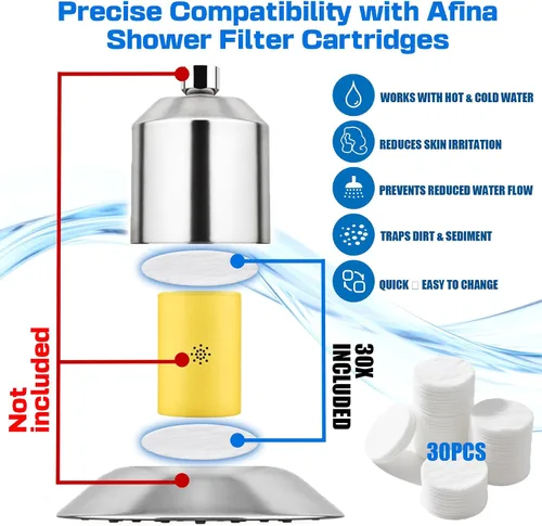 Vista 3 de xcivi 30 almohadillas de sedimento para filtro de ducha, prefiltración compatibles con cabezal de ducha filtrado Afina, protege la piel y el cabello