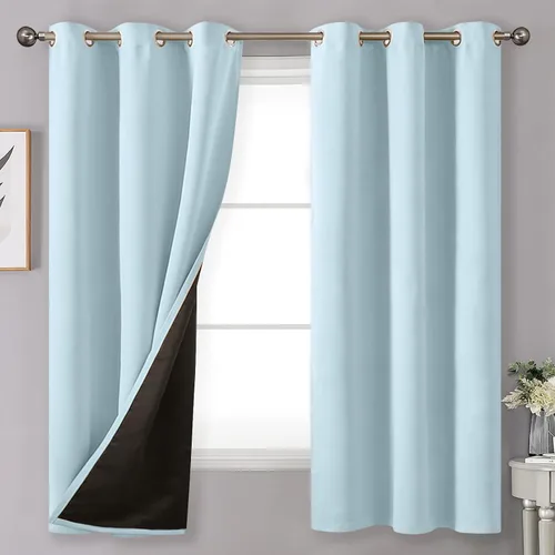 Vista 169 de YoungsTex - Cortinas 100% opacas para dormitorio, con aislamiento térmico y ojales, cortinas oscuras negras con capa pesada para ventana de sala