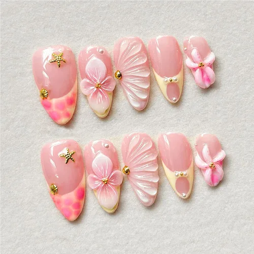 Vista 78 de Uñas postizas a presión medianas con diseño geométrico blanco almendra – 24 uñas postizas reutilizables de ABS brillante, fácil de aplicar, juego