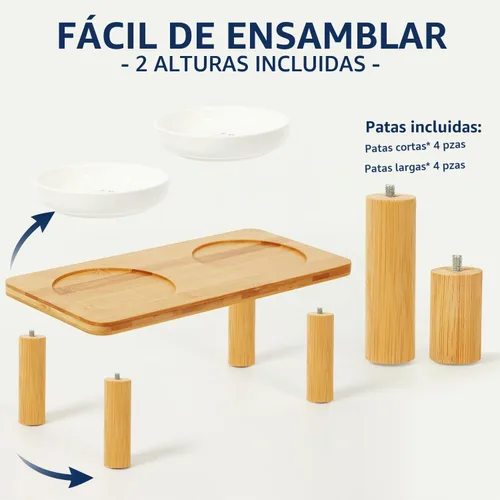 Vista 5 de DoogCat Cuencos elevados para gatos, soporte de bambú con 2 cuencos