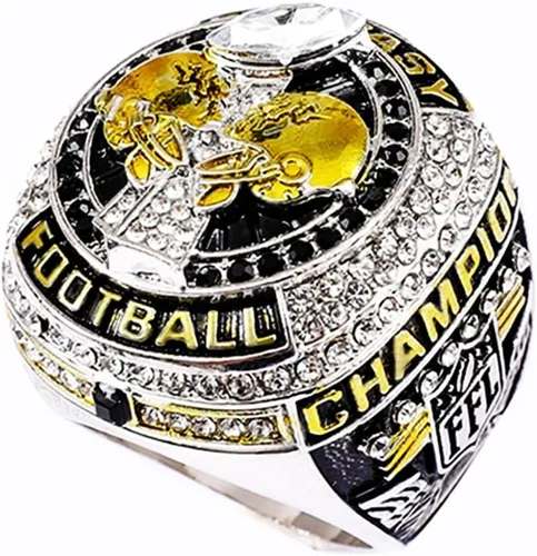 Vista 3 de Valman Anillo de fútbol de fantasía 2023 Anillo de campeonato FFL pesado Trofeo de premio chapado en oro plateado para ganador de la Liga