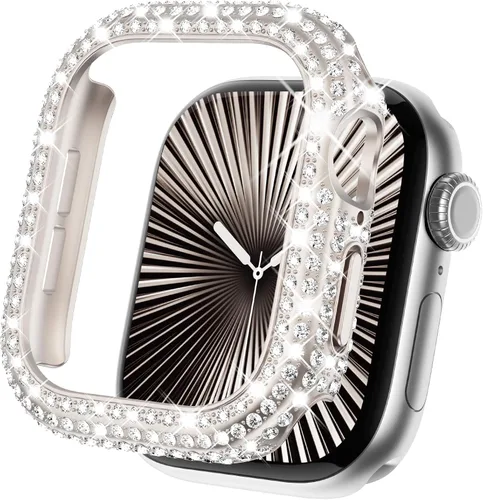 Vista 11 de KADES - Funda protectora completa compatible con iWatch, con protector de pantalla de vidrio templado incorporado, brillante y con diamantes de Negro