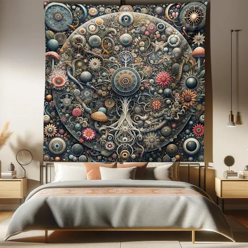 Vista 121 de Ambesonne Tapiz bohemio, diseño floral de bruja, luna y mariposa con adornos de mandala, decoración de tela para colgar en la pared para dormitorio