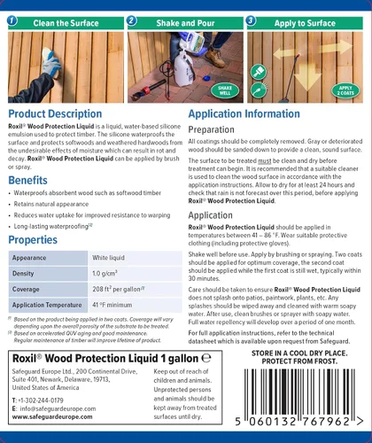 Vista 8 de Roxil Líquido sellador de madera (1 galón transparente) – Líquido impermeable de protección de madera para exteriores de 10 años para cubierta