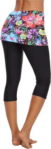 Vista 2 de Pantalones de agua para natación, pantalones cortos de natación con falda, pantalones capri para surf, pantalones de neopreno UV para mujer