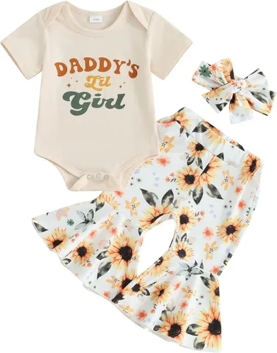Vista 86 de Sejardin Ropa de verano para bebé y niña, recién nacida, manga corta, con letras, mameluco elástico con diadema