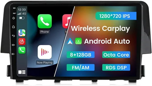 Vista 16 de Radio Android estéreo para Honda Civic 2016-2021, Biorunn 9 pulgadas GPS inalámbrico con cable Car-Play Android Auto IPS pantalla táctil navegación