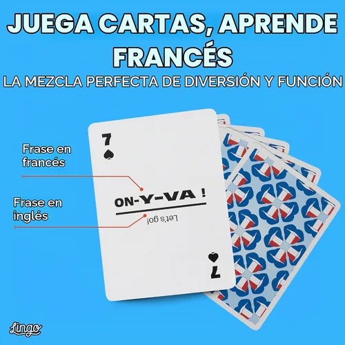 Vista 2 de Lingo French Playing Cards Regalo de la herencia francesa Amantes de la cultura y noche de juegos familiares 52 frases para viajes, fiestas