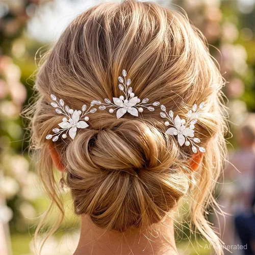 Vista 6 de HEREAD Pinzas para el pelo de boda con perlas para mujer (paquete de 3)