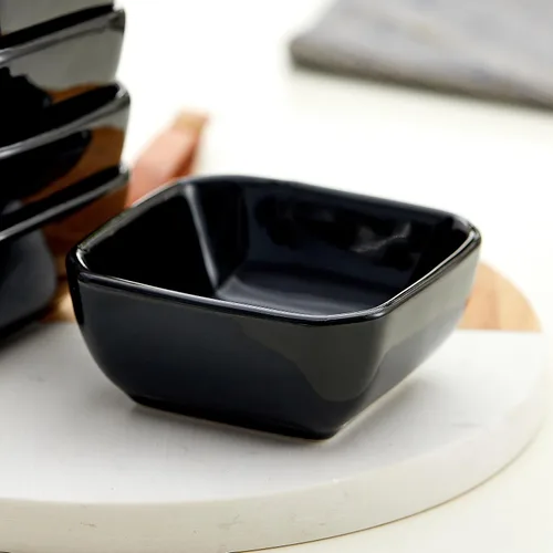 Vista 4 de Juego de cuencos de cerámica de 6,3 onzas de porcelana pequeños pequeños platos cuadrados para salsa de soja, buenos para salsa de tomate, soja