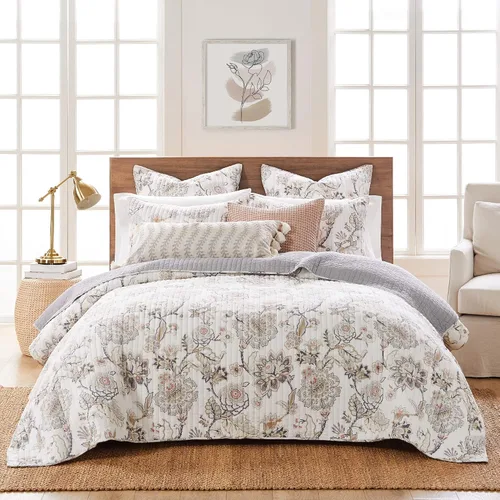 Vista 4 de Levtex Home - Juego de 2 fundas de almohada Ophelia Euro - Cuadros - Gris, gris topo, rubor y crema - Euro (26 x 26 pulgadas), sin inserto