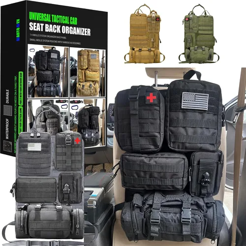 Vista 12 de Paquete de 7 organizadores tácticos para respaldo de asiento, organizador de camión con 6 bolsas desmontables, universal para automóvil, camión