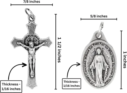 Vista 6 de Caritas et Fides Collar católico con crucifijo de San Benito y medalla milagrosa, hipoalergénico en cadena de bola de 24 pulgadas, collar católico