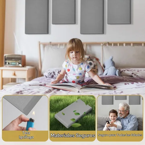 Vista 6 de TONOR 4 PCS Paneles Acústicos Grandes, 35.4″ * 11.8″ * 2.36″ Panel de Fibra de Vidrio 3D a Prueba de Sonido con Autoadhesivo Completo, Panel