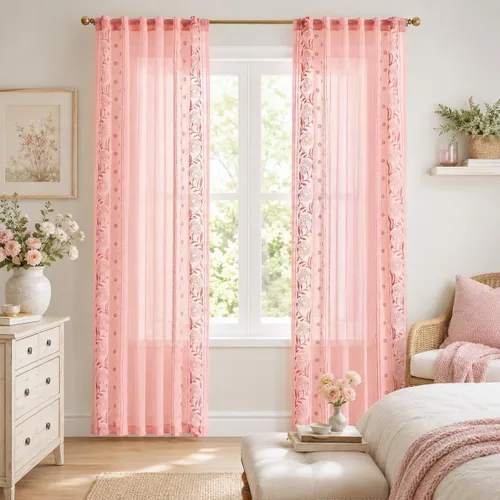 Vista 32 de jinchan Cortinas de lino floral marfil para sala de estar 84" pestaña
