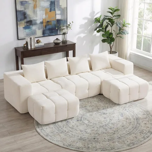 Vista 19 de Sofá de dos plazas seccional modular sin armazón de 78.7 pulgadas, sofá nube capitoné con asiento profundo, sofá de chenilla para sala de estar
