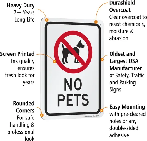 Vista 4 de SmartSign -K-1193-AL Letrero "No Pets" 7" x 10" Aluminio - Negro/Rojo sobre Blanco
