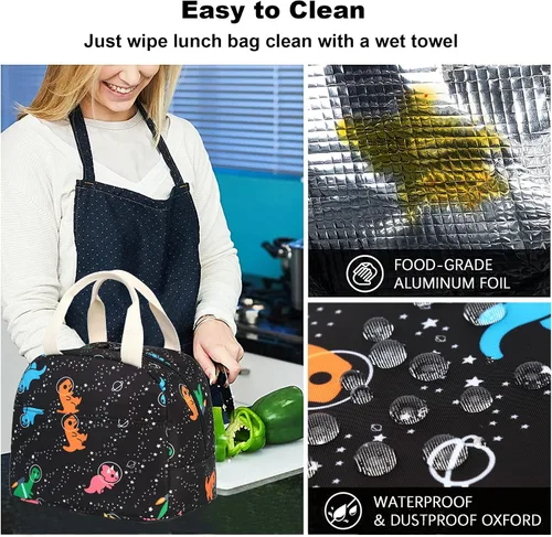 Vista 4 de Bolsa de almuerzo para mujeres y niñas, lonchera reutilizable con aislamiento térmico para adultos y niños, trabajo, escuela, picnic, playa
