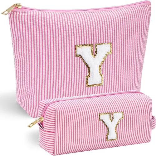 Vista 95 de YOOLIFE Regalos del Día de la Madre para Mujeres, Bolsa de Maquillaje con Iniciales, Bolsa de Maquillaje para Viaje, Bolsa de Maquillaje Negro