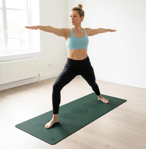 Vista 4 de Esterilla de yoga premium de 0.177 in de grosor, antideslizante, con correa, tapete de ejercicio, pilates, base de goma natural y parte superior
