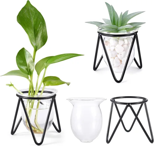 Vista 9 de Jspupifip Terrario de plantas de vidrio de 3 piezas con soporte de metal