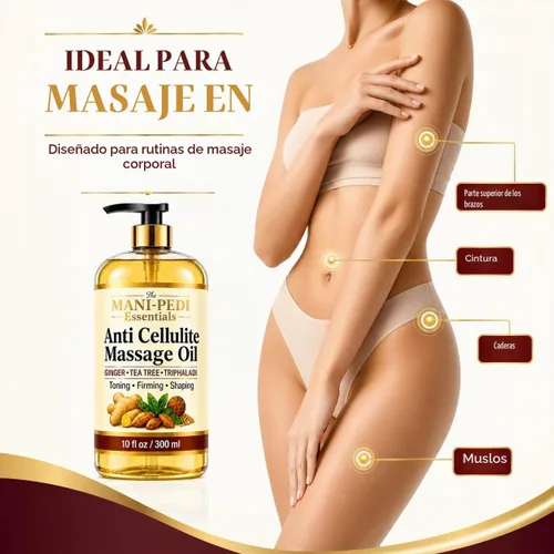 Vista 3 de Aceite de masaje anticelulítico, tonifica, reafirma y forma visiblemente con jengibre, árbol de té y hierbas naturales, fórmula no grasosa