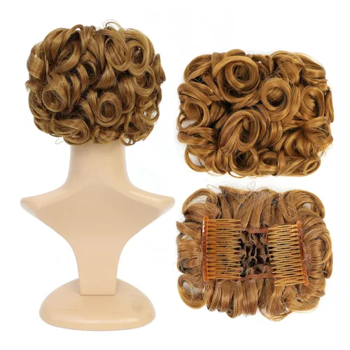 Vista 21 de SWACC Extensión de Moño de Cabello Rizado Corto y Desordenado, Peines de Cabello Fáciles de Estirar, Extensión de Cola de Caballo con Clip, Coletero