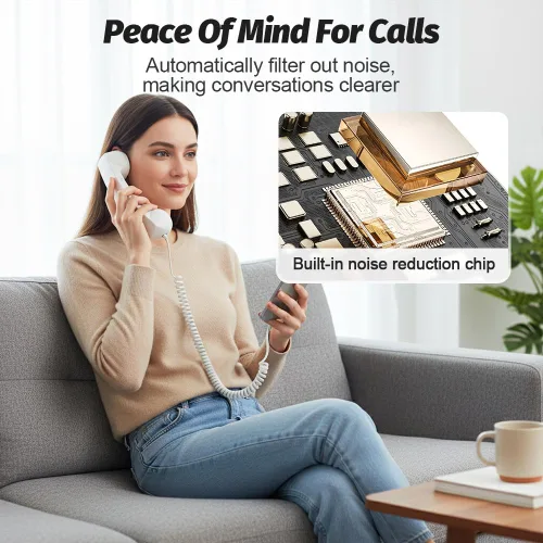 Vista 5 de Auricular de Teléfono Retro, Auricular de Teléfono Retro para iPhone y Android, Teléfono Vintage de la Vieja Escuela con Cable para Teléfonos Rosa