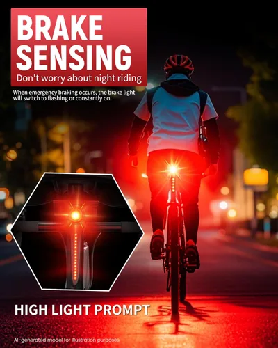 Vista 3 de DARKBEAM Luz trasera inteligente para bicicleta, con sensor de freno/luz, recargable USB-C, IP64 impermeable, 5 modos de luz, luz trasera