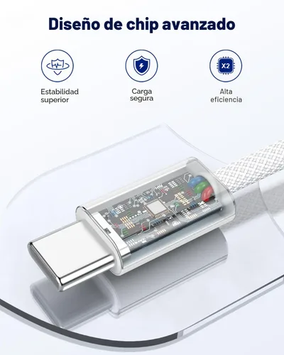 Vista 5 de Cable USB C a USB C, paquete de 2 cables USBC a USBC de 6 pies y 60 W, cargador tipo C, cable de carga rápida para iPhone 17/17 Pro Max/16 Pro