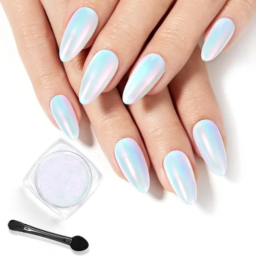 Vista 14 de Beetles Polvo de Uñas Cromado Blanco para Uñas de Gel, Polvo de Uñas Cromado Perlas, Polvo de Uñas con Efecto Espejo, Polvo de Uñas de Gel