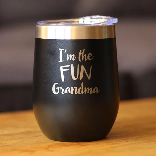 Vista 3 de Custom Fun Grandma Insulated Wine Tumbler Camping Gift - 12 oz Bevvee Custom personalized outdoor Camping Gifts. 18/8 stainless steel keeps drinks