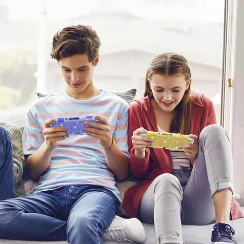 Vista 7 de DLseego Funda protectora con purpurina dorada para Switch Lite, cubierta de TPU suave de cristal transparente con absorción de golpes y diseño
