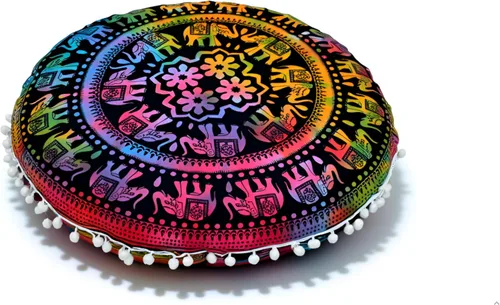 Vista 14 de CRAFT KALA - Funda de cojín redonda de 22" con mandala bohemio para meditación, para sala, asientos, pufs, para sala de estar, sala de yoga, hogar