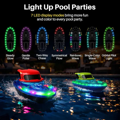 Vista 4 de SYMA Paquete de 2 barcos RC para niños, barcos de control remoto para piscina, luz LED de 7 modos y rociador de agua, hasta 40 minutos en total