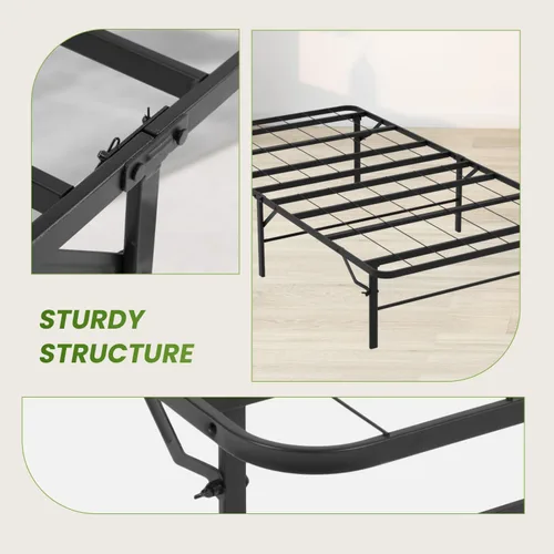 Vista 7 de PayLessHere Base de cama de metal plegable con plataforma de metal con soporte de hasta 1000 libras de listones de acero, soporte sin ruido, marco