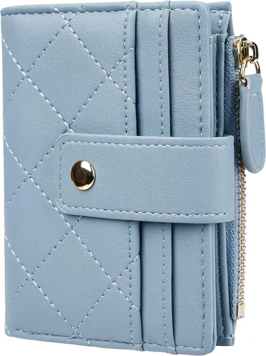 Vista 59 de Cartera de cuero para mujer, pequeña, compacta, plegable, con bolsillo para monedas con cremallera