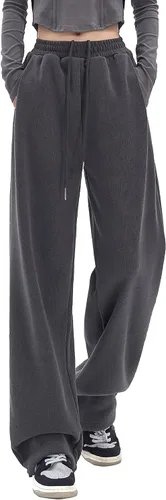 Vista 5 de SEAUR Pantalones deportivos holgados y rectos de pierna ancha para mujer, estilo casual, cintura alta, con cordón, pantalones deportivos