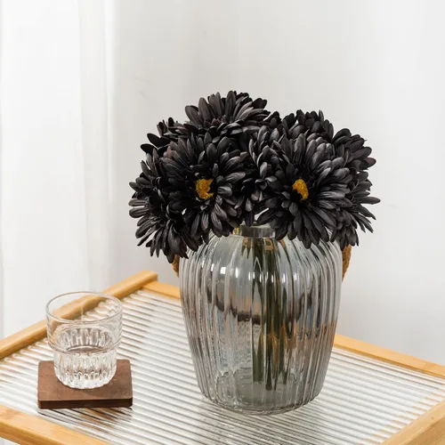 Vista 2 de TOPIA Margaritas africanas artificiales, margaritas africanas, flores de seda, gerberas artificiales, paquete de 10 unidades (negro)