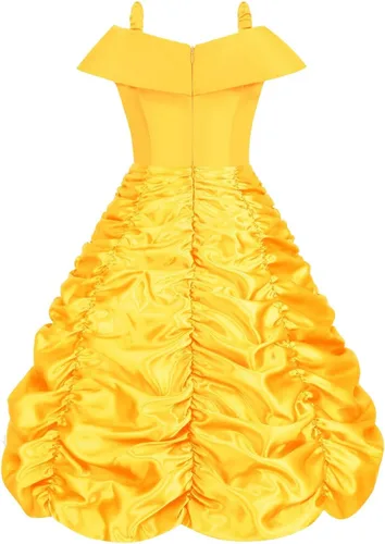 Vista 4 de Vestido de princesa para niñas, disfraz de Halloween con accesorios, ropa, cosplay, fiesta de cumpleaños, amarillo, 3-8 años