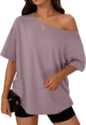 Vista 36 de Trendy Queen Camisetas de verano de gran tamaño con hombros descubiertos Negro