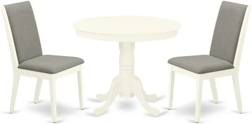 Vista 16 de East West Furniture ANLA3-ABK-47 - Juego de muebles de comedor de 3 piezas que contiene una mesa de cocina redonda con pedestal y 2 sillas