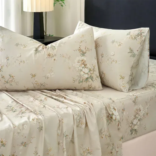 Vista 17 de Zusbest Juego de sábanas florales de 100 % algodón percal, color naranja y amarillo, juego de sábanas suaves y transpirables con diseño botánico
