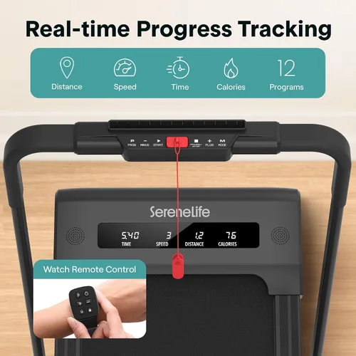 Vista 3 de SereneLife Portable Foldable Treadmill with Remote Control, 8.7 MPH Smart Speed Control, Treadmills for Home, Under Desk Treadmill for Home Office